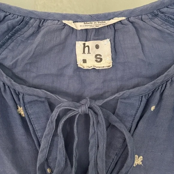 Harper Sage Secret Garden Dress puff Sleeves daisy & polka dot blue Midi dress - Picture 3 of 9